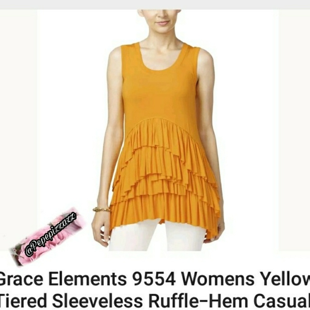 NWT GRACE ELEMENTS.   LAYERED Ruffles! Long Stretch Tank Golden Yellow $60 - Picture 2 of 3